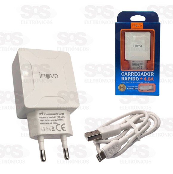 Carregador Rápido 2 USB 4.8A Com Cabo Iphone Inova CAR-3236A