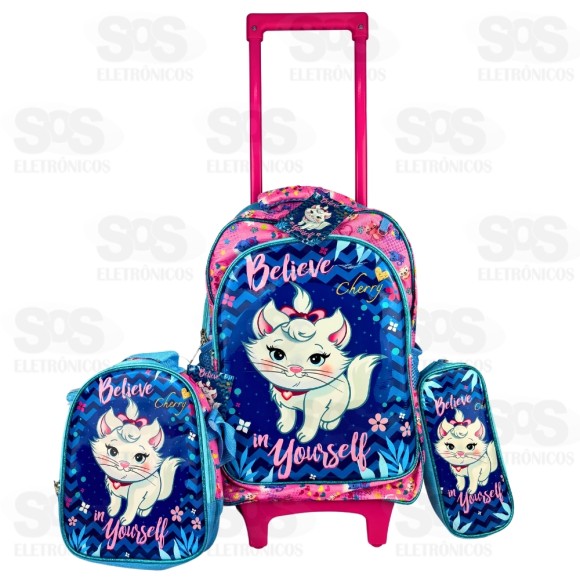 Mochila Infantil Com Estojo e Lancheira Cherry Gatinhos FUK282