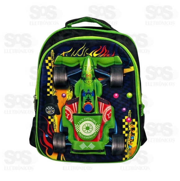 Mochila Média 3D Alto Relevo 4 Bolsos Estampa Carros Velozes B-D576-14