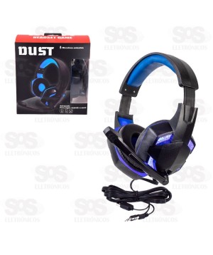 Headset Gamer Fone de Ouvido C/ Microfone LED Azul Dust LW003