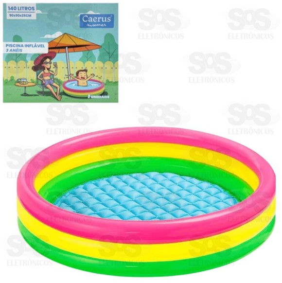 Piscina Infantil Inflável 3 Aneis 140 Litros Caerus CRS-2185