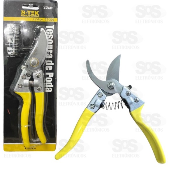 Tesoura De Poda 20cm Ergonômica Com Mola Trava B-tek BT-396