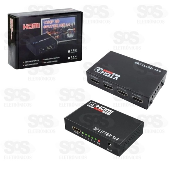 Splitter 1X4 HDMI 1 Entrada e 4 Saídas 1080P 3D HDTV