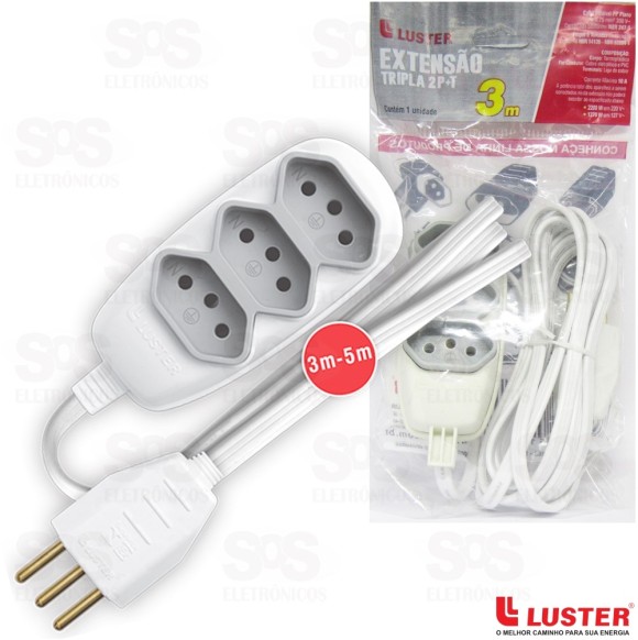 Extensão Elétrica Tripla 2P+T 3 Metros Luster 2172