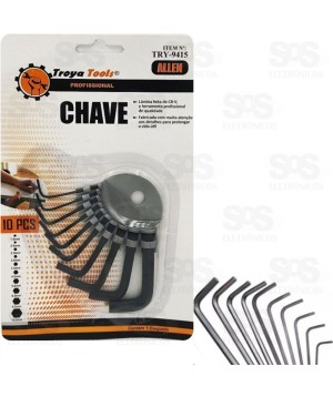 Kit Chave Allen 1,5 a 10mm com 10 Peças Troya Tools try-9415